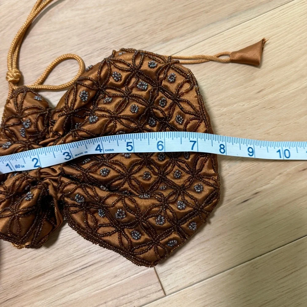 Handmade Indian Potli Clutch Bag Brown Silk Beaded Drawstring Festival BOHO